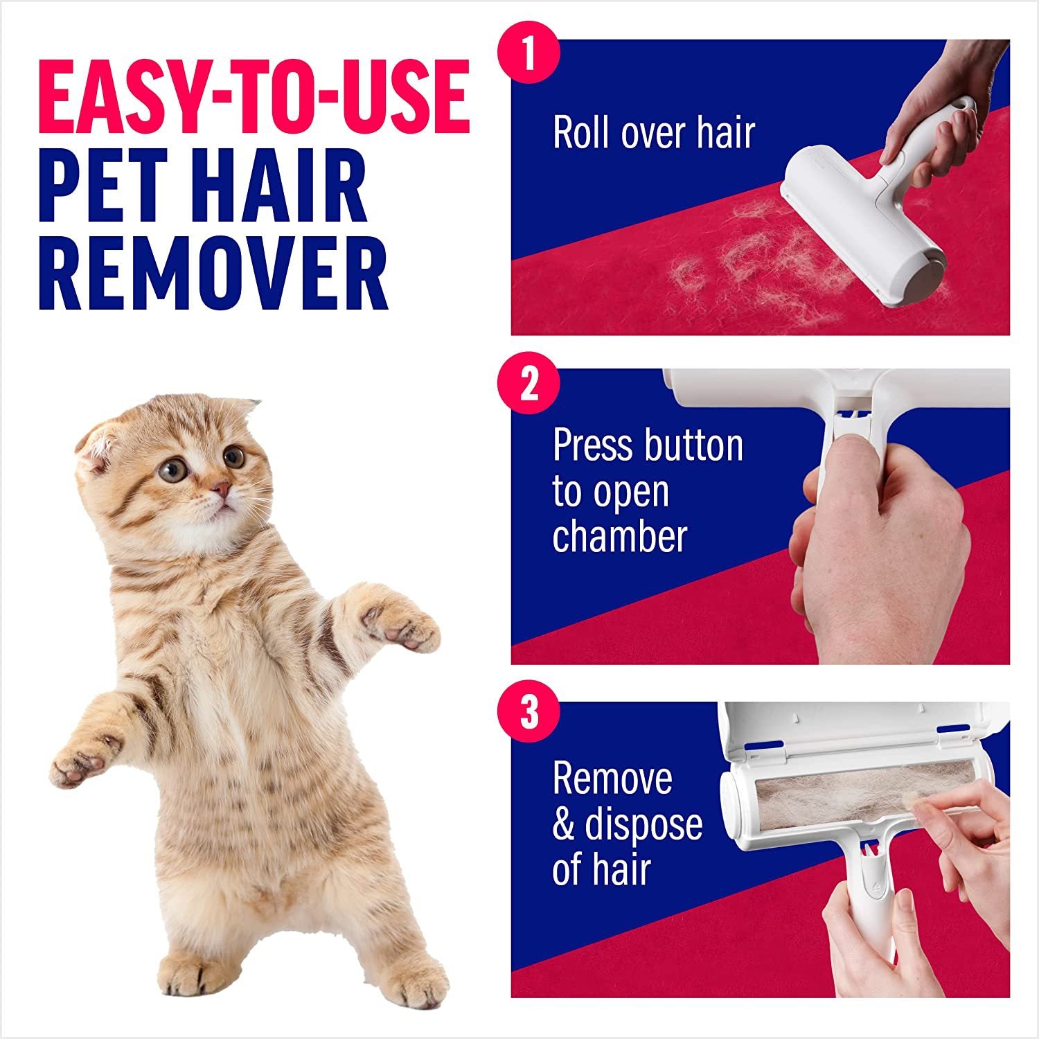 Pet Hair Removing Roller Brush – for Cat Hair on Furniture, Couch, Carpet, Car, Rugs & Bedding